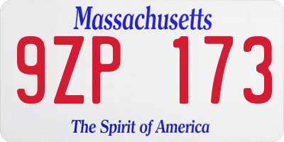 MA license plate 9ZP173