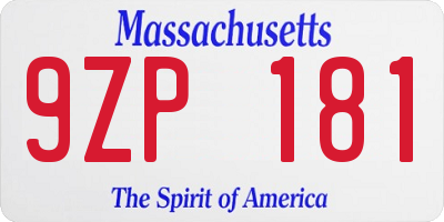 MA license plate 9ZP181
