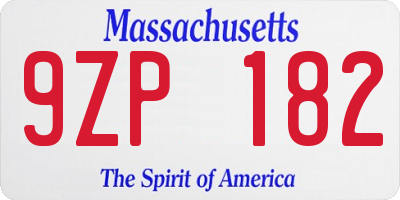 MA license plate 9ZP182