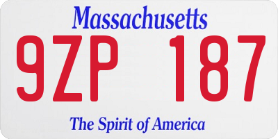 MA license plate 9ZP187