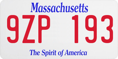 MA license plate 9ZP193