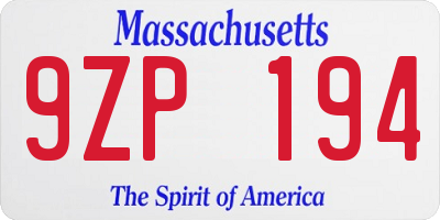 MA license plate 9ZP194