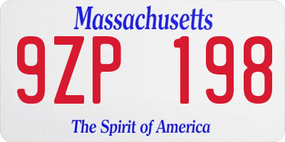 MA license plate 9ZP198