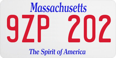 MA license plate 9ZP202