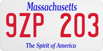 MA license plate 9ZP203