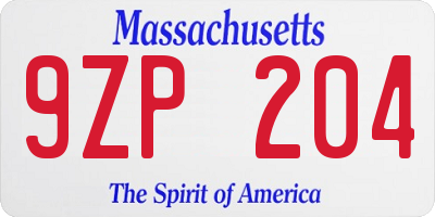 MA license plate 9ZP204