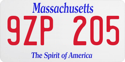 MA license plate 9ZP205