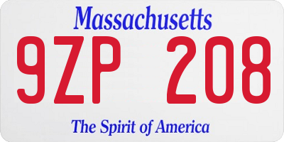 MA license plate 9ZP208