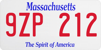 MA license plate 9ZP212