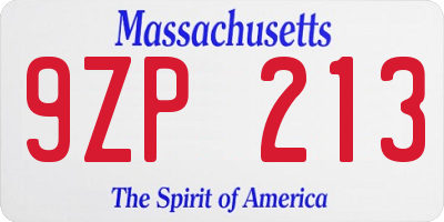 MA license plate 9ZP213