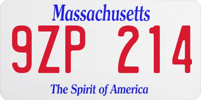 MA license plate 9ZP214