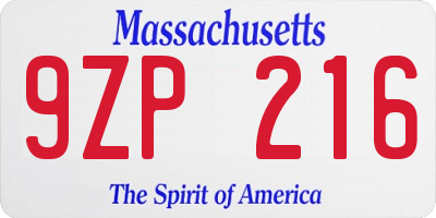 MA license plate 9ZP216