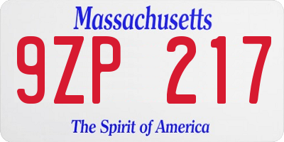 MA license plate 9ZP217
