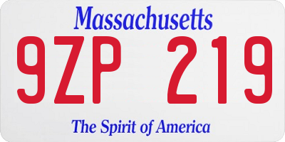 MA license plate 9ZP219