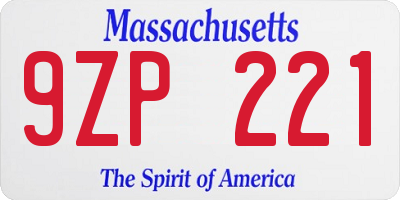 MA license plate 9ZP221