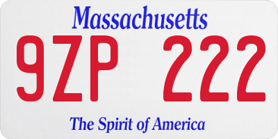 MA license plate 9ZP222