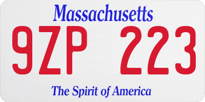 MA license plate 9ZP223