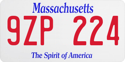 MA license plate 9ZP224