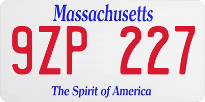 MA license plate 9ZP227