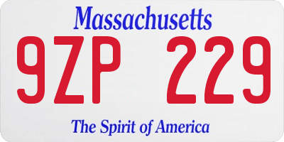 MA license plate 9ZP229