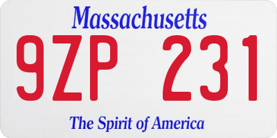 MA license plate 9ZP231