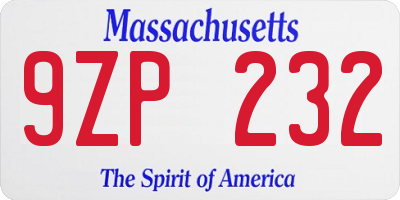 MA license plate 9ZP232