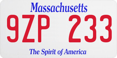 MA license plate 9ZP233