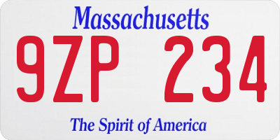 MA license plate 9ZP234