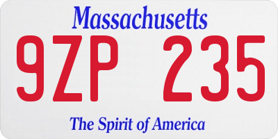 MA license plate 9ZP235