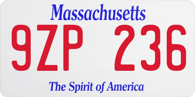 MA license plate 9ZP236