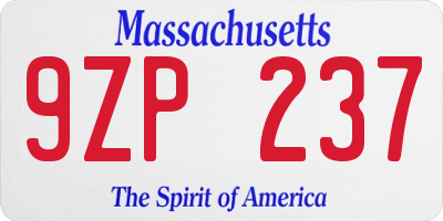 MA license plate 9ZP237