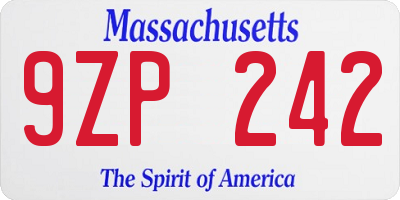 MA license plate 9ZP242