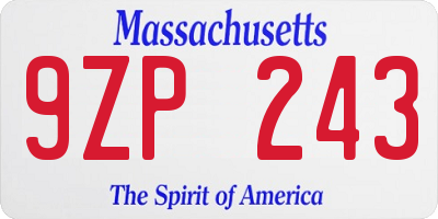 MA license plate 9ZP243