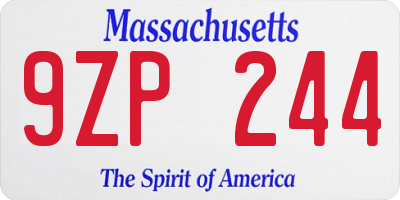 MA license plate 9ZP244