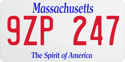 MA license plate 9ZP247
