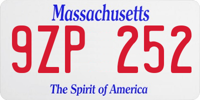 MA license plate 9ZP252