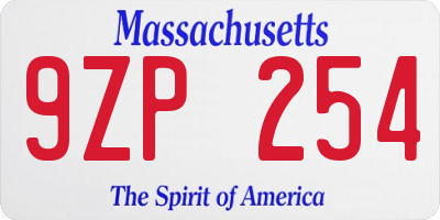 MA license plate 9ZP254