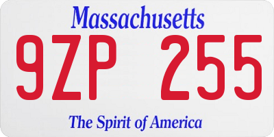 MA license plate 9ZP255