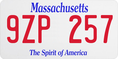 MA license plate 9ZP257