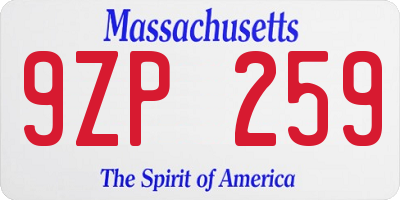 MA license plate 9ZP259