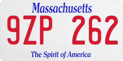 MA license plate 9ZP262