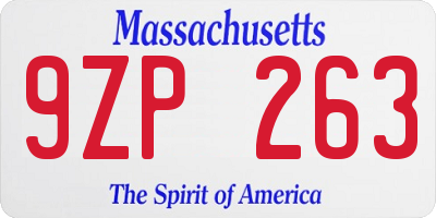 MA license plate 9ZP263