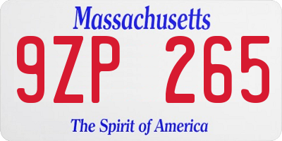 MA license plate 9ZP265