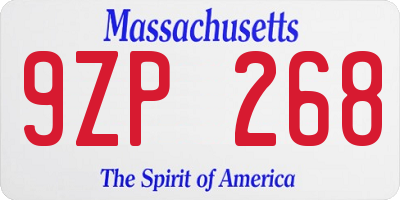 MA license plate 9ZP268