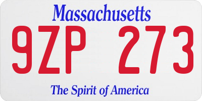 MA license plate 9ZP273