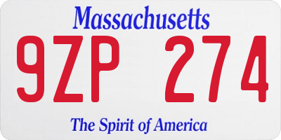 MA license plate 9ZP274