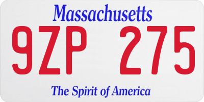 MA license plate 9ZP275