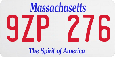 MA license plate 9ZP276