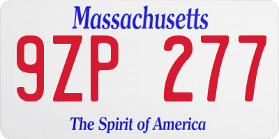 MA license plate 9ZP277