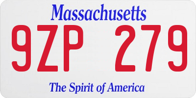 MA license plate 9ZP279